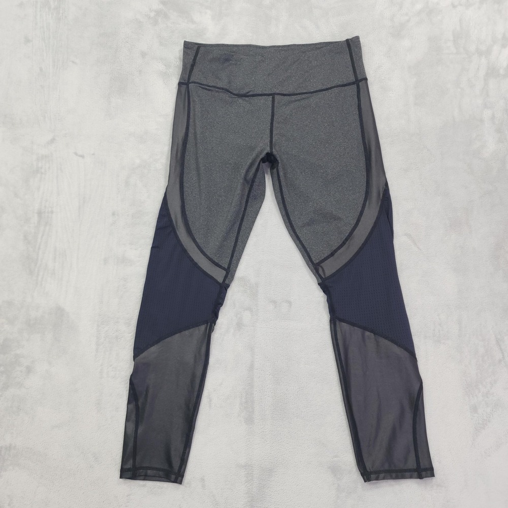 BCBGMAXAZRIA Leggings Womens L Gray Mesh Panel Ankle Yoga Gym Workout Running